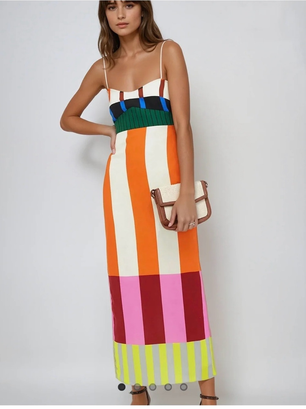 Laurent Valeur Striped Maxi Dress in Orange, Pink, Green & Blue